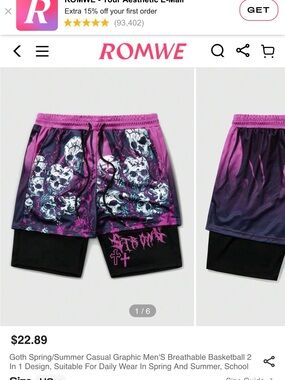 ROMWE Purple & Black Gothic Skull 2-in-1 Athletic Shorts